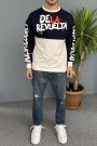 Erkek Baskılı Lacivert Bisiklet Yaka Oversize İnce Sweatshirt