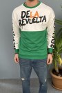 Erkek Baskılı Yeşil Bisiklet Yaka Oversize İnce Sweatshirt