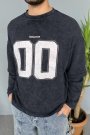 Oversize Baskılı Old School Siyah Sweatshirt