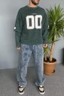 Erkek Oversize Baskılı Old School Yeşil Sweatshirt