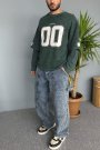 Erkek Oversize Baskılı Old School Yeşil Sweatshirt