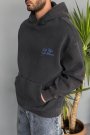 Erkek Oversize Çiçek Baskılı Cepli Antrasit Kapüşonlu Sweatshirt