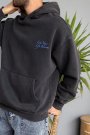 Erkek Oversize Çiçek Baskılı Cepli Antrasit Kapüşonlu Sweatshirt