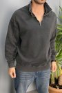 Erkek Oversize Dik Yaka Antrasit Yarım Fermuarlı Sweatshirt