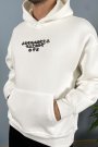 Erkek Oversize Halı Baskılı Kanguru Cepli Ekru Kapüşonlu Sweatshirt