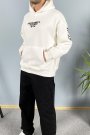 Erkek Oversize Halı Baskılı Kanguru Cepli Ekru Kapüşonlu Sweatshirt