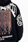 Erkek Kilim İşlemeli Oversize Siyah Kapüşonlu Sweatshirt